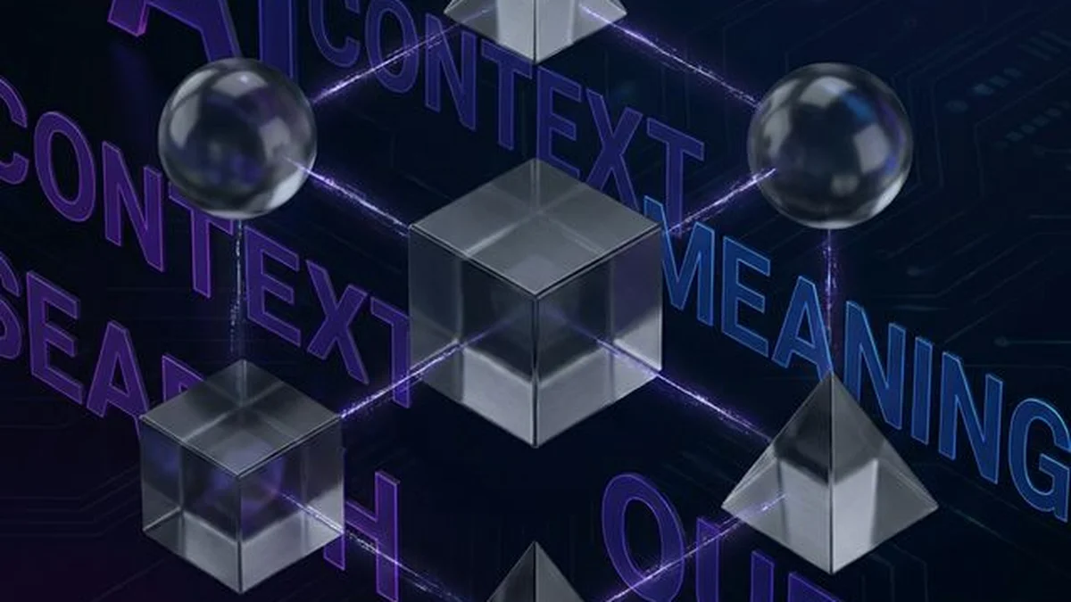 Representación abstracta 3D de la canibalización semántica de entidades y keywords en motores de IA y SEO