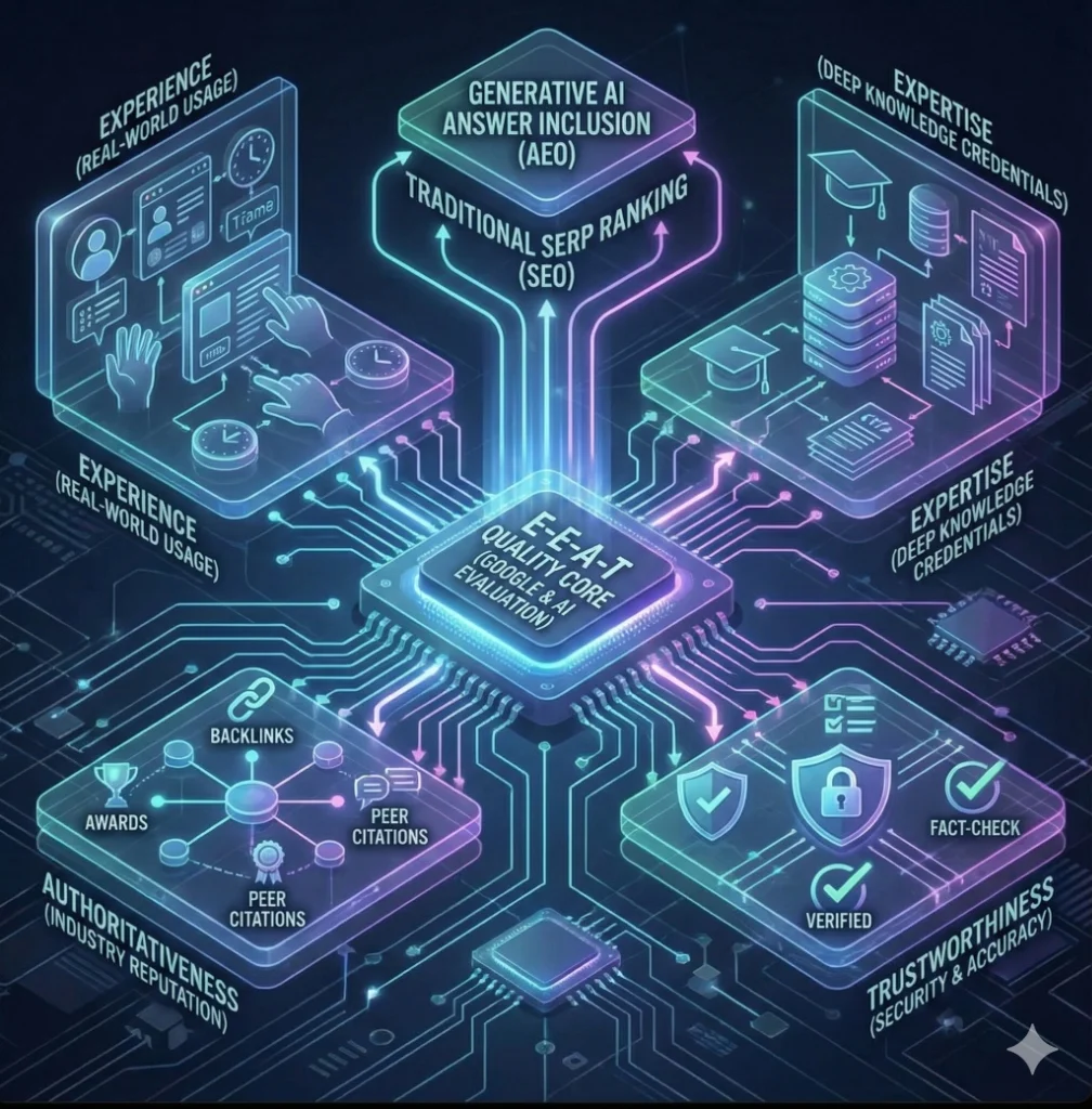 Infografía E-E-A-T: Experiencia, Expertise, Autoridad y Confianza para Google e IA